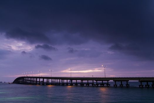 Sunrise over Queen Isabella Causeway Bridge, TX.