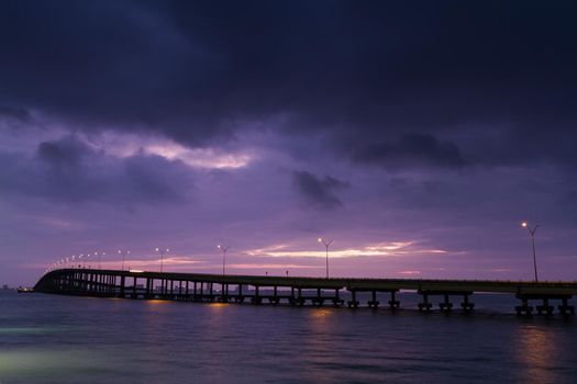 Sunrise over Queen Isabella Causeway Bridge, TX.