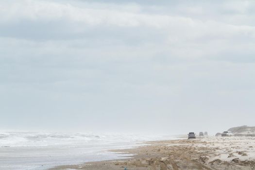 Driving on the beach of South Padre Island, TX.