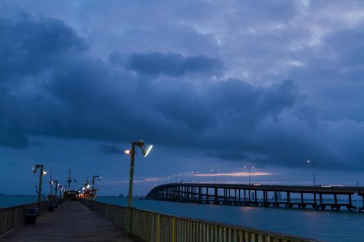 Sunrise over Queen Isabella Causeway Bridge, TX.