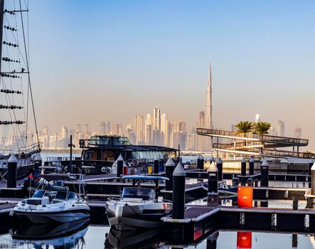 Dubai, UAE - 02.11.2022 - View of Dubai skyline, shot made from Dubai creek harbor