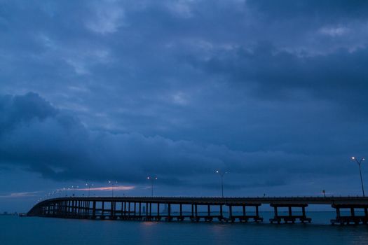 Sunrise over Queen Isabella Causeway Bridge, TX.