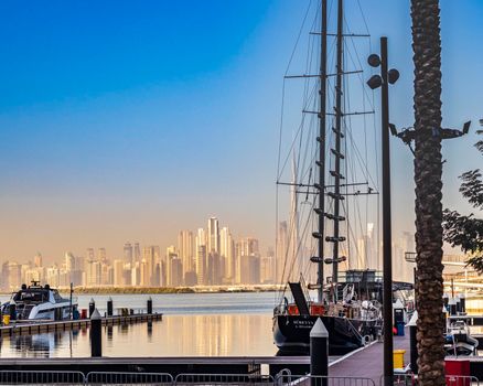 Dubai, UAE - 02.11.2022 - View of Dubai skyline, shot made from Dubai creek harbor