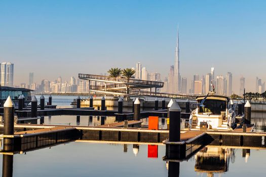 Dubai, UAE - 02.11.2022 - View of Dubai skyline, shot made from Dubai creek harbor