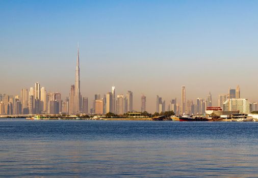 Dubai, UAE - 02.11.2022 - View of Dubai skyline, shot made from Dubai creek harbor