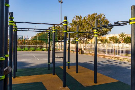 Outdoor gym, pull up bars in the park