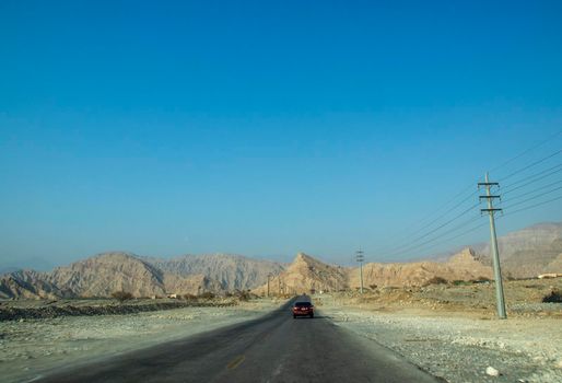 Road to Jebael Jais mountain of Ras Al Khaimah emirate. United Arab Emirates, Outdoor