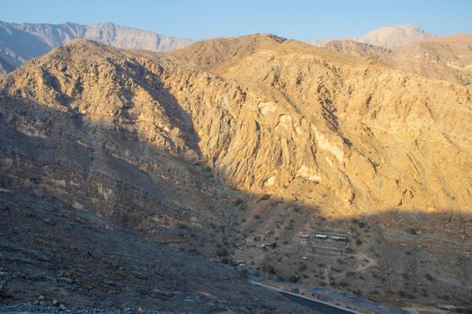 Small settlement on the road to Jebael Jais mountain of Ras Al Khaimah emirate. United Arab Emirates, Outdoor