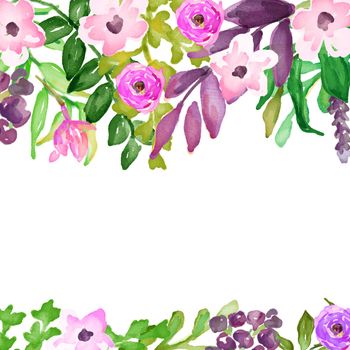 watercolor flower background frame for greeting cards, wedding invitations template