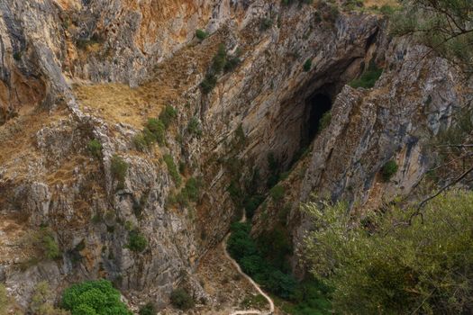 top view of the entrance to the hundidero cave in montejaque , malaga,spain