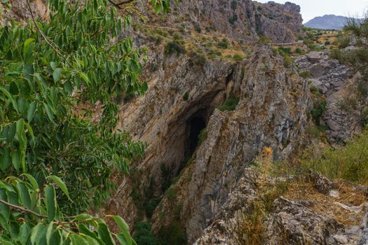 top view of the entrance to the hundidero cave in montejaque , malaga,spain