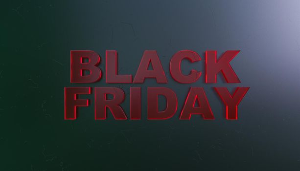 3D rendering of red glass letters of Black Friday inscription hanging on gray background
