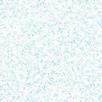 Hand Drawn Snowflakes Christmas Seamless Pattern. Subtle Flying Snow Flakes on chalk snowflakes Background. Adorable chalk handdrawn snow overlay. Splendid holiday season decoration.