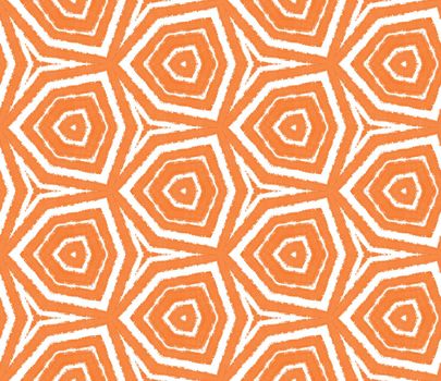 Textured stripes pattern. Orange symmetrical kaleidoscope background. Textile ready lovely print, swimwear fabric, wallpaper, wrapping. Trendy textured stripes design.