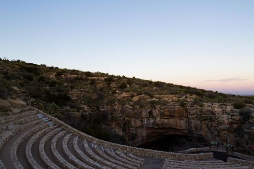 Amphitheater at Carlsbad Caverns where the evening bat flights are observed by tourists.