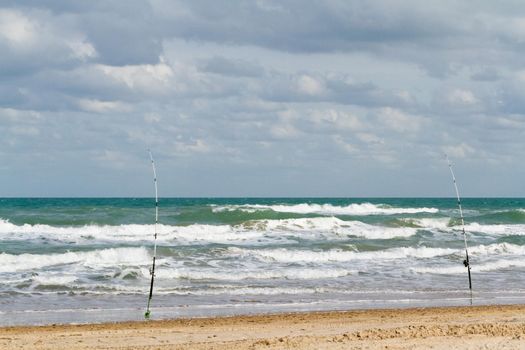 Fishing on the beach of South Padre Island, TX.