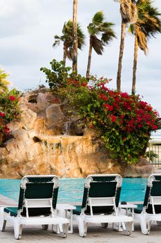 Empty swimming pool of the resort.