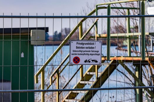 German notice sign this area is under video surveillance in front of a private property in Germany