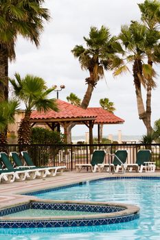 Empty swimming pool of the resort.