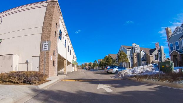 Denver, Colorado, USA-January 12, 2020 - Driving on typical paved roads in suburban America.