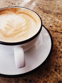 Brunch in Paris, drinks menu and vintage recipe concept - Cappuccino for breakfast in cafeteria, coffee cup on table in parisian cafe