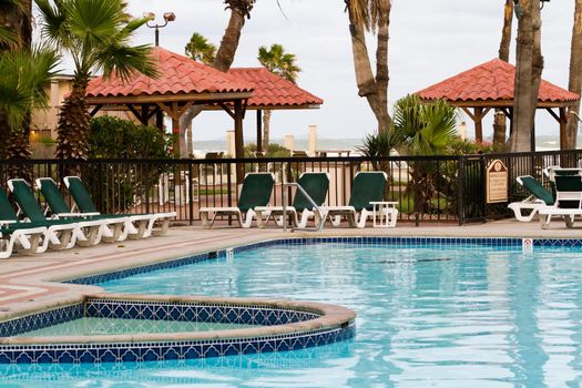 Empty swimming pool of the resort.