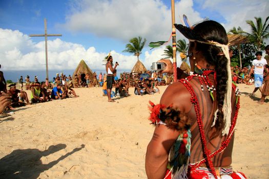 santa cruz cabralia, bahia / brazil - april 21, 2009: Pataxo Indians are seen during disputes at indigenous games in the Coroa Vermelha village in the city of Santa Cruz Cabralia.
