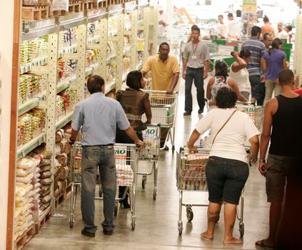 eunapolis, bahia, brazil - august 10, 2009: Customers seen shopping at a supermarket in the city of Eunapolis in southern Bahia.