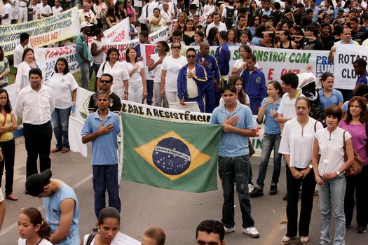 eunapolis, bahia / brazil - september 1, 2009: People close highway BR 101 to protest against urban violence in the city of Eunapolis.