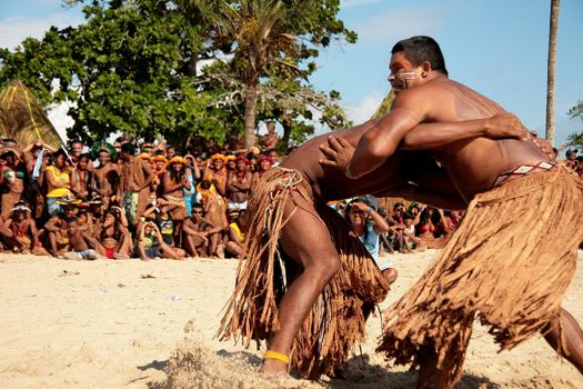 santa cruz cabralia, bahia / brazil - april 21, 2009: Pataxo Indians are seen during disputes at indigenous games in the Coroa Vermelha village in the city of Santa Cruz Cabralia.