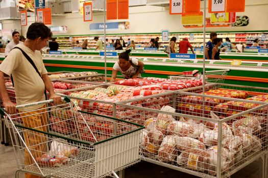 eunapolis, bahia, brazil - august 10, 2009: Customers seen shopping at a supermarket in the city of Eunapolis in southern Bahia.