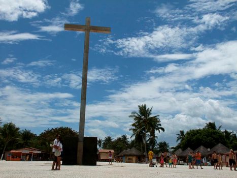 santa cruz cabralia, bahia / brazil - december 27 2009: cross of the indigenous village of Coroa Vermelha, where the first mass in Brazil was celebrated on April 26, 1500.