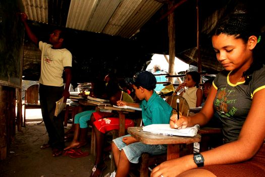 members of the Landless Movement (MST) are seen in a makeshift classroom at a social movement camp along the BR 101 highway in the city of Eunapolis.
