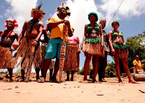 porto seguro, bahia / brazil - december 20, 2010: Pataxo Indians are seen during a protest in a village in the rural area of the city of Porto Seguro, in southern Bahia.
