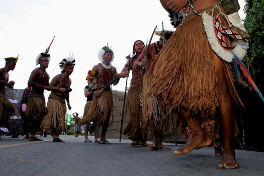 porto seguro, bahia / brazil - july 4, 2009: Pataxo Indians are seen during demonstration on the federal highway BR 367 in Porto Seguro, due to an accident with local deaths.