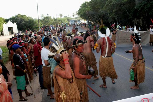 porto seguro, bahia / brazil - july 4, 2009: Pataxo Indians are seen during demonstration on the federal highway BR 367 in Porto Seguro, due to an accident with local deaths.