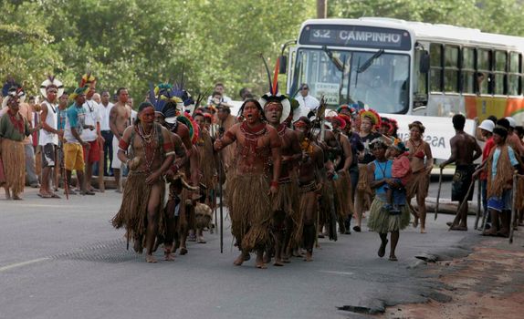 porto seguro, bahia / brazil - july 4, 2009: Pataxo Indians are seen during demonstration on the federal highway BR 367 in Porto Seguro, due to an accident with local deaths.