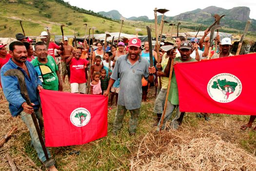 itamaraju, bahia / brazil - december 15, 2009: Members of the Landless Movement - MST- are seen during a farm invasion in the municipality of Itamaraju, in southern Bahia.