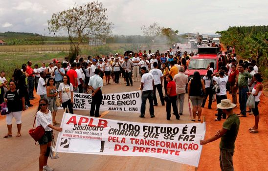 eunapolis, bahia / brazil - september 1, 2009: People close highway BR 101 to protest against urban violence in the city of Eunapolis.