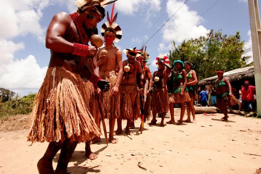 porto seguro, bahia / brazil - december 20, 2010: Pataxo Indians are seen during a protest in a village in the rural area of the city of Porto Seguro, in southern Bahia.
