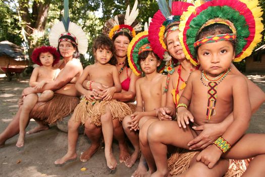 porto seguro, bahia, brazil - june 18, 2010: Indians of the Pataxos ethnic group are seen in Aldeia Jaqueira in the city of Porto Seguro.