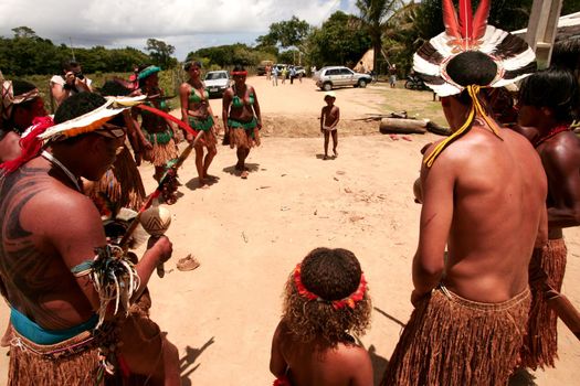 porto seguro, bahia / brazil - december 20, 2010: Pataxo Indians are seen during a protest in a village in the rural area of the city of Porto Seguro, in southern Bahia.
