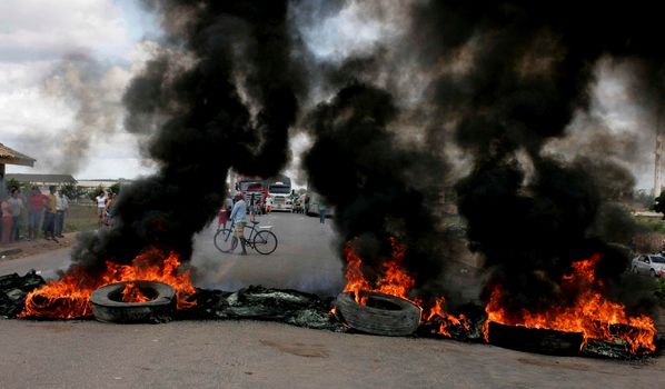 eunapolis, bahia / brazil - august 11, 2009: Dismissed employees of Eunapolis City Hall close BR 101 highway to protest.