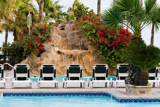 Empty swimming pool of the resort.
