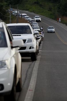 itaparica, bahia, brazil - june 24, 2014: vehicles queued to access the Ferry Boat system on the island of Itaparica bound for the city of Salvador.