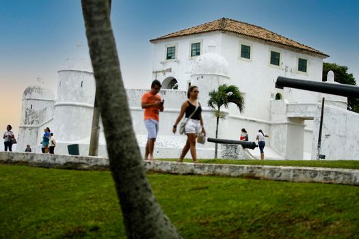 salvador, bahia, brazil - august 2, 2014: People visiting the Forte de Nossa Senhora de Monte Serrat in Salvador city.