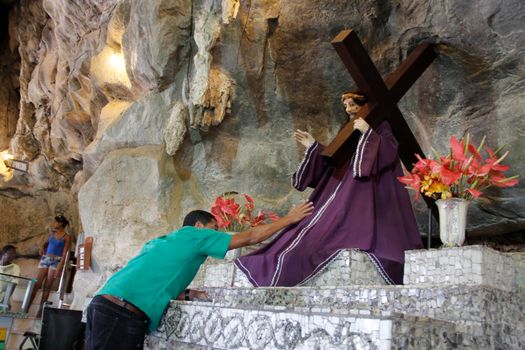 bom jesus da lapa, bahia, brazil - august 3, 2014: devotees during a visit to the Sanctuary of Bom Jesus da Lapa. Miraculous deeds are attributed there.