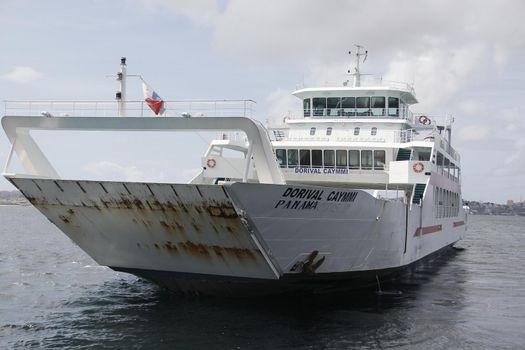 salvador, bahia, brazil - august 19, 2014: Dorival Caymmi ferry boat near Terminal de Sao Joaquim in Salvador. sweaty vessel for the crossing to the island of Itaparica.