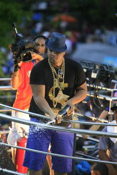 salvador, bahia, brazil - march 4, 2014: Singer  Robissao performing in an electric trio during Carnival in the city of Salvador.