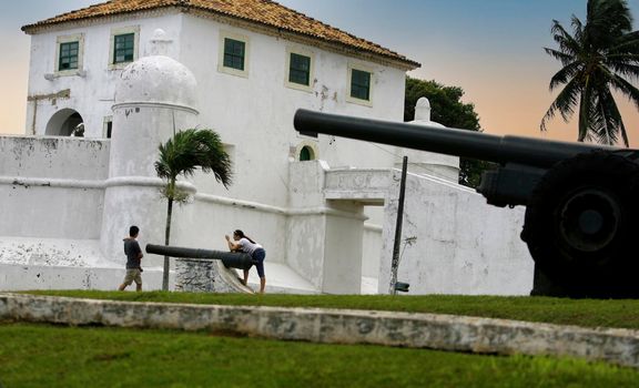 salvador, bahia, brazil - august 2, 2014: People visiting the Forte de Nossa Senhora de Monte Serrat in Salvador city.